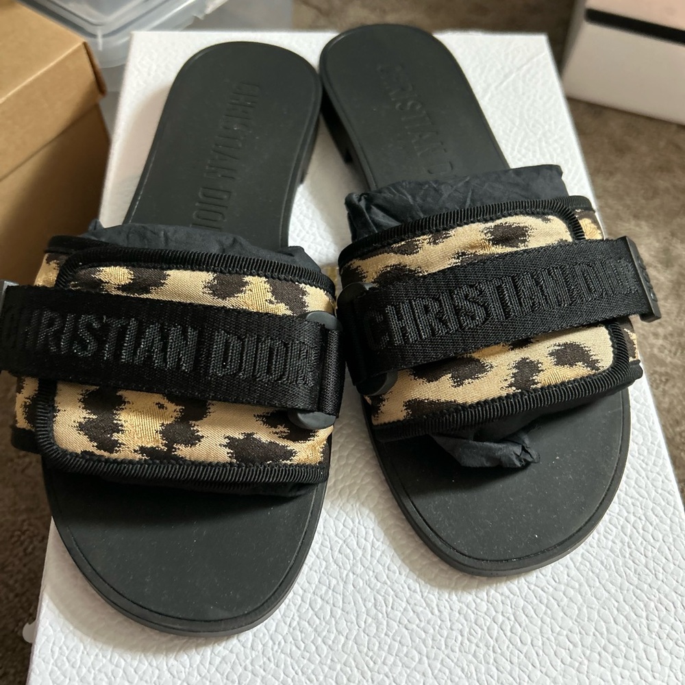 Diorevolution -Christian Dior Black and Tan Slide Sandals